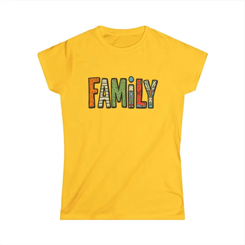 Yellow T-shirt with FAMILY design for Family Vibes Women’s Softstyle Tee product