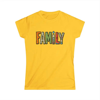 Yellow T-shirt with FAMILY design for Family Vibes Women’s Softstyle Tee product