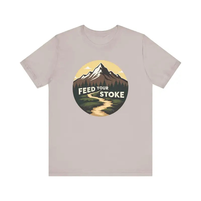 Unisex Feed Your Stoke Mountain Graphic T-Shirt featuring a scenic mountain design