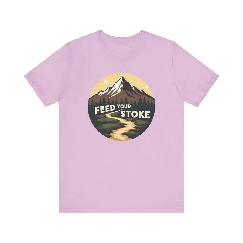 Lilac unisex t-shirt featuring a mountain graphic from Feed Your Stoke collection