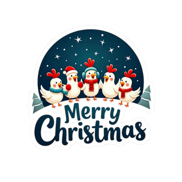 Festive Cartoon Chicken Sticker featuring cartoon chickens wishing Merry Christmas