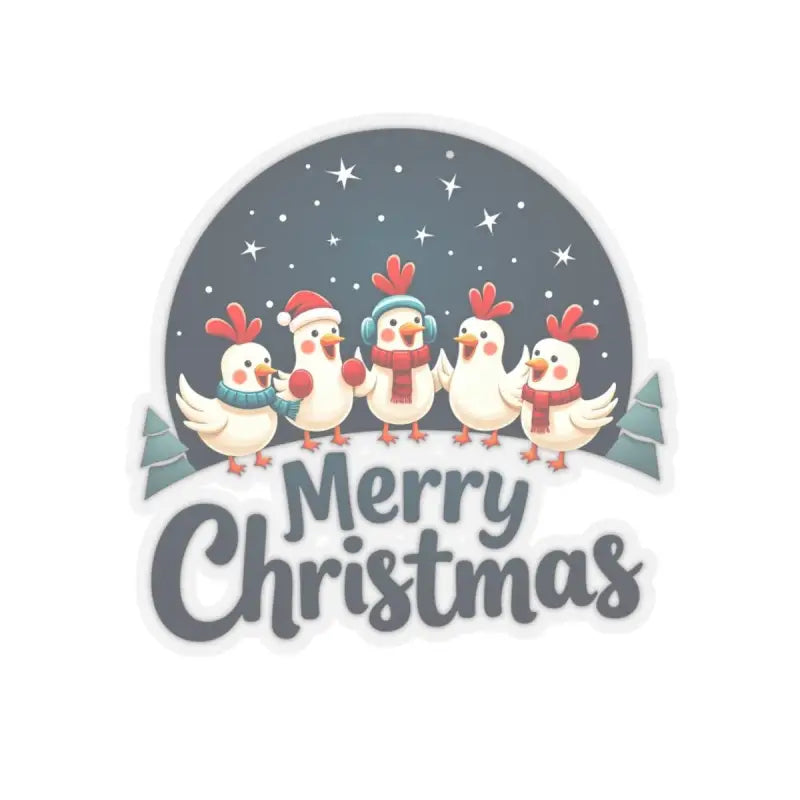 Festive Cartoon Chicken Sticker featuring cartoon chickens celebrating Merry Christmas
