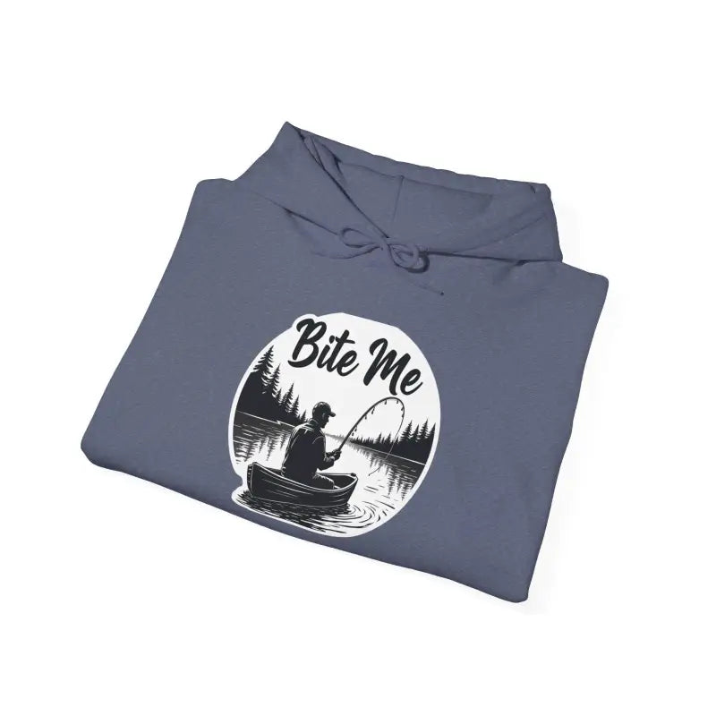 Folded blue hoodie from Fishing Bite Me Unisex Heavy Blend Hoodie collection