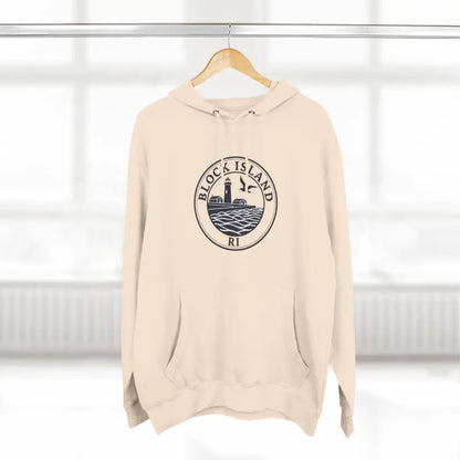 Beige Block Island North Light Unisex Fleece Hoodie featuring a unique design