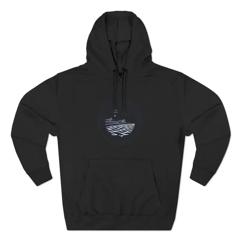 Black Block Island North Light Unisex Fleece Hoodie with white graphic design