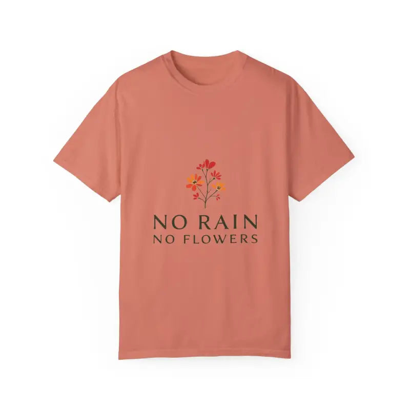 Salmon-colored T-shirt featuring floral design and text from Floral Design T-Shirt Collection