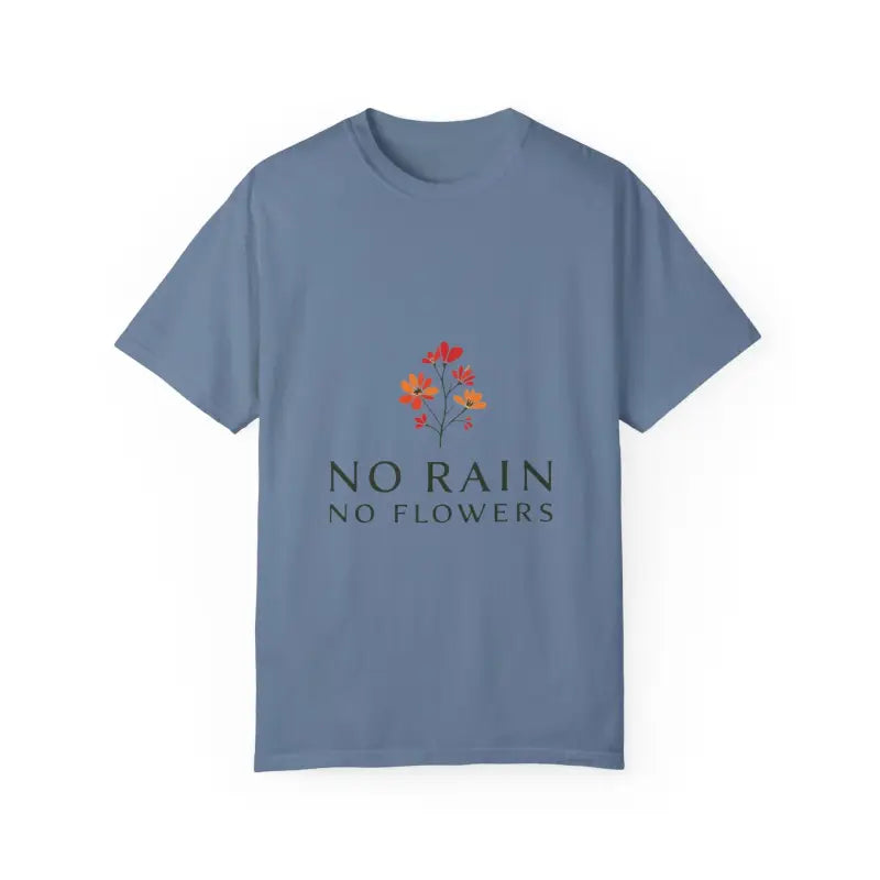 Blue T-shirt with floral design from the Floral Design T-Shirt Collection in Salmon White and Light Green