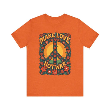 Orange t-shirt featuring a floral peace sign for casual and activist wear