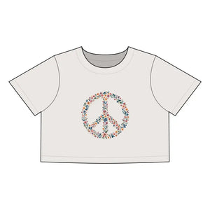 Floral Peace Sign Women's Crop Tee Stylish Casual Top for Summer - Ocean State Styles