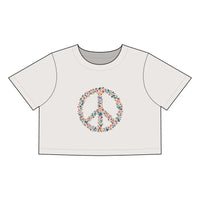 Floral Peace Sign Women's Crop Tee Stylish Casual Top for Summer - Ocean State Styles