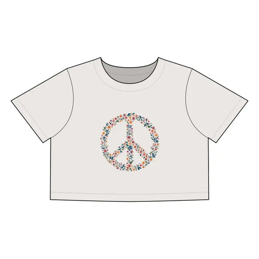 Floral Peace Sign Women's Crop Tee Stylish Casual Top for Summer - Ocean State Styles