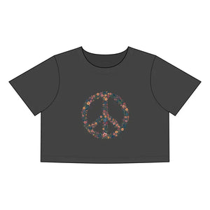 Floral Peace Sign Women's Crop Tee Stylish Casual Top for Summer - Ocean State Styles