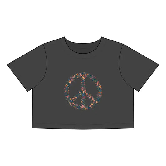 Floral Peace Sign Women's Crop Tee Stylish Casual Top for Summer - Ocean State Styles