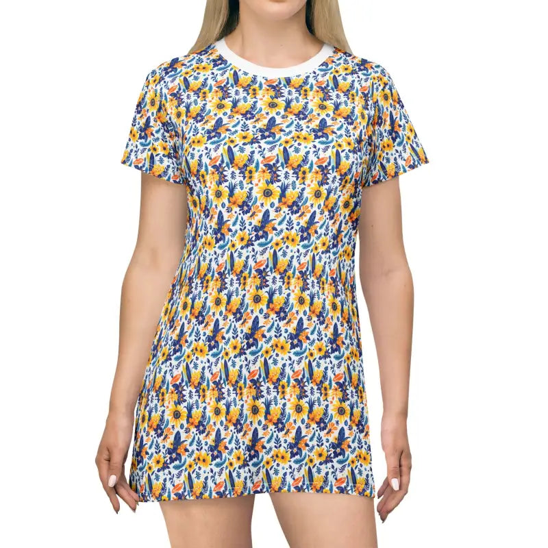 Floral Print Short Sleeve T Shirt Dress for Summer Adventures - Ocean State Styles