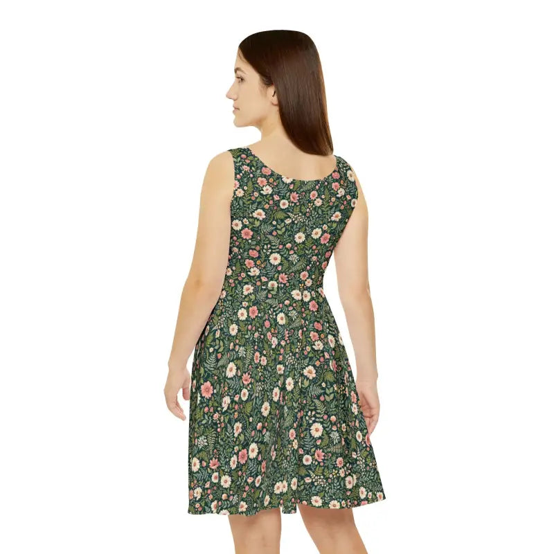 Floral print sleeveless green skater dress displayed in Stylish Women’s Skater Green Floral Dress for Any Occasion