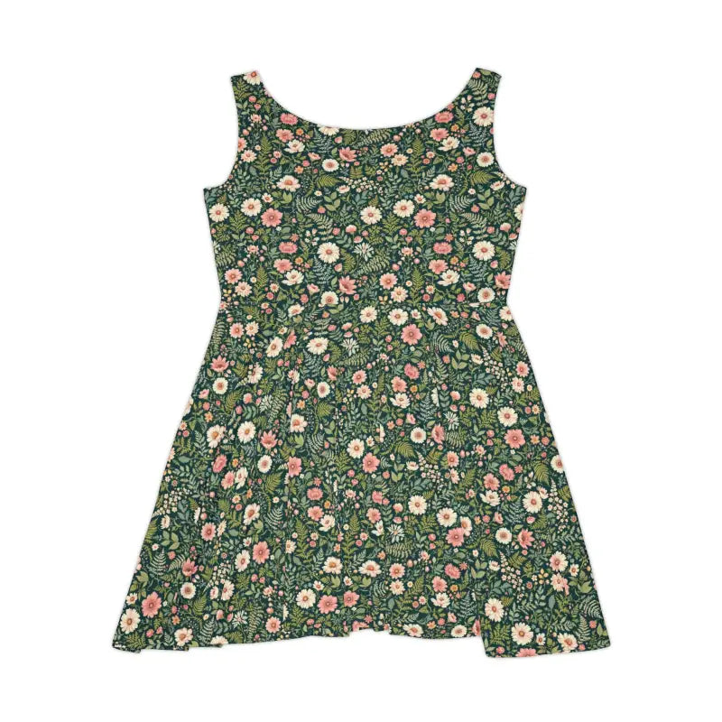 Green floral print sleeveless dress displayed in Stylish Women’s Skater Green Floral Dress for Any Occasion
