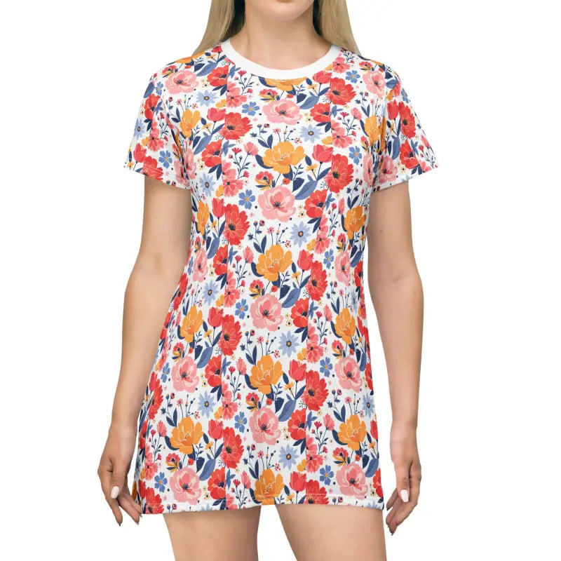 Floral Print T Shirt Dress for Women Lightweight Summer Casual Outfit - Ocean State Styles
