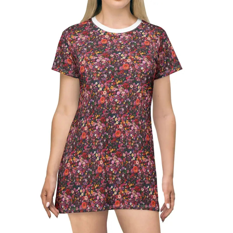 Floral Print T Shirt Dress Casual Summer Style for Women showcasing vibrant floral design