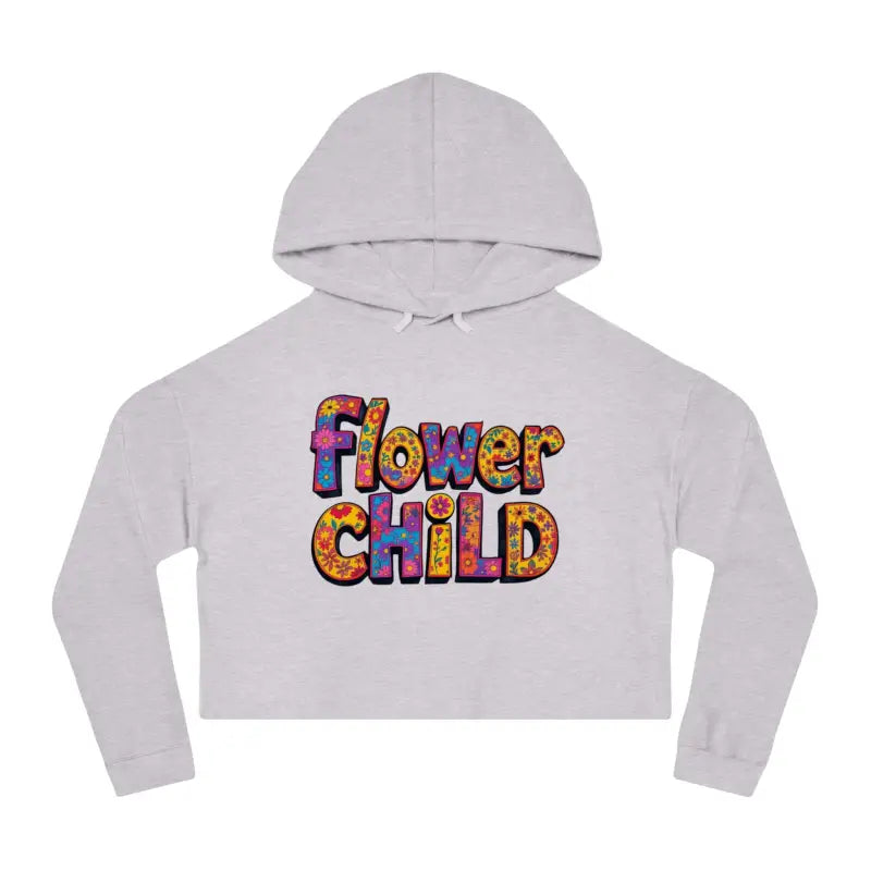 White cropped hoodie with Flower Child text from Flower Child Cropped Hoodie in Pastel Floral Print