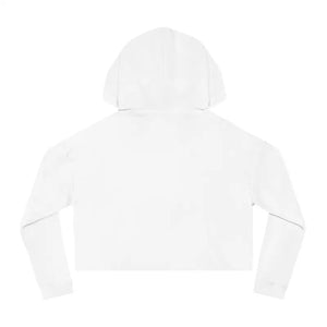 White cropped hoodie with long sleeves featuring pastel floral print design