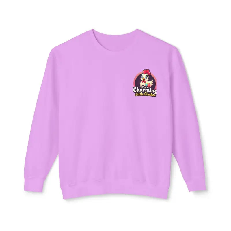 Lavender crewneck sweatshirt featuring Funny Female Hen design for casual style