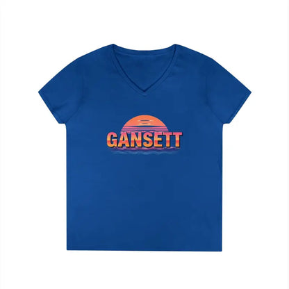 Blue V-neck T-shirt from Gansett Design Retro Sunrise collection for women