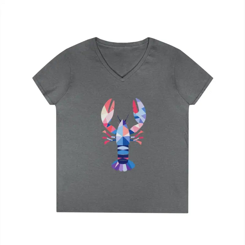 Gray v-neck t-shirt featuring a geometric lobster design for stylish casual wear