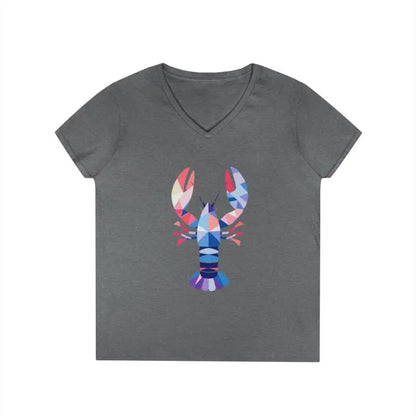 Gray v-neck t-shirt featuring a geometric lobster design for stylish casual wear