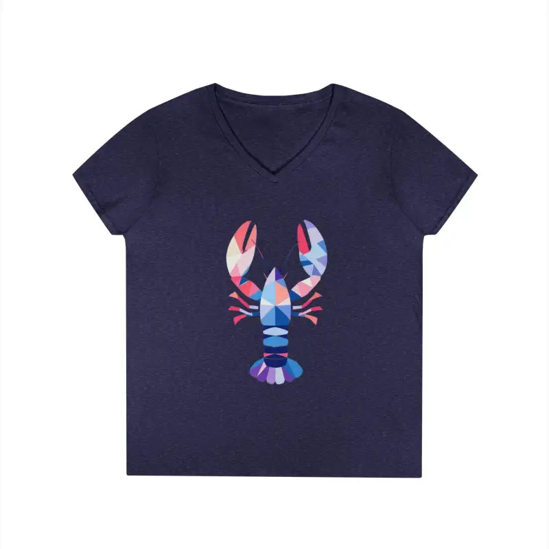 Navy v-neck t-shirt featuring a geometric lobster design for stylish casual wear