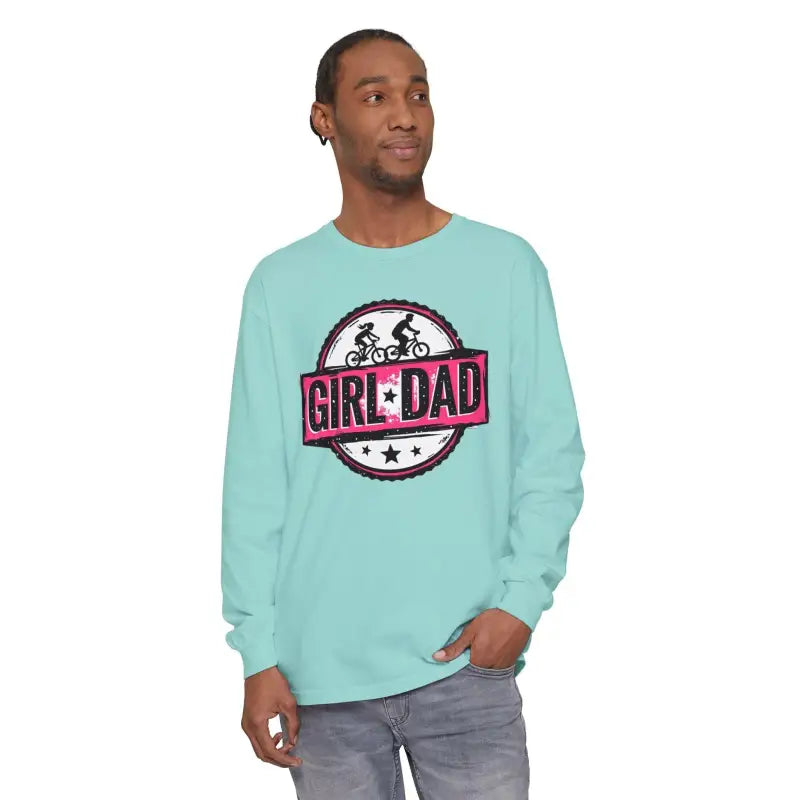 Man wearing a long-sleeved shirt from the Girl Dad Long Sleeve T Shirt collection