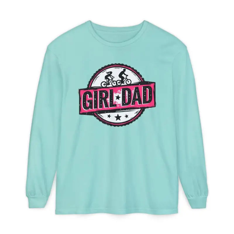 Aqua long-sleeved shirt featuring Girl Dad design for proud fathers of daughters
