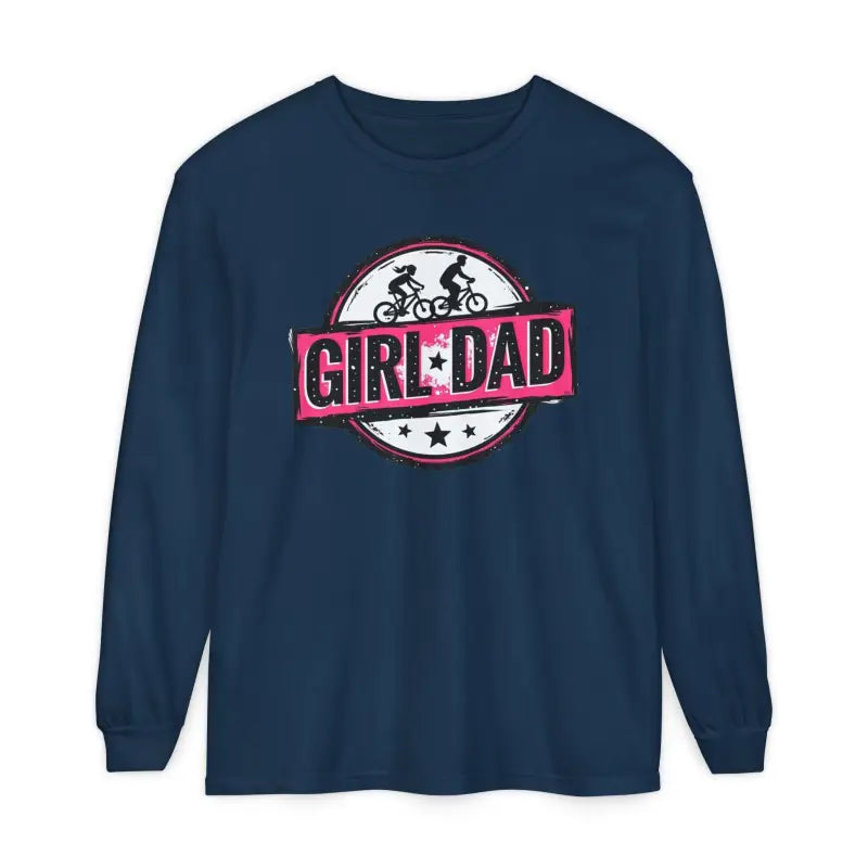 Navy blue long-sleeved shirt for proud fathers of daughters, Girl Dad design