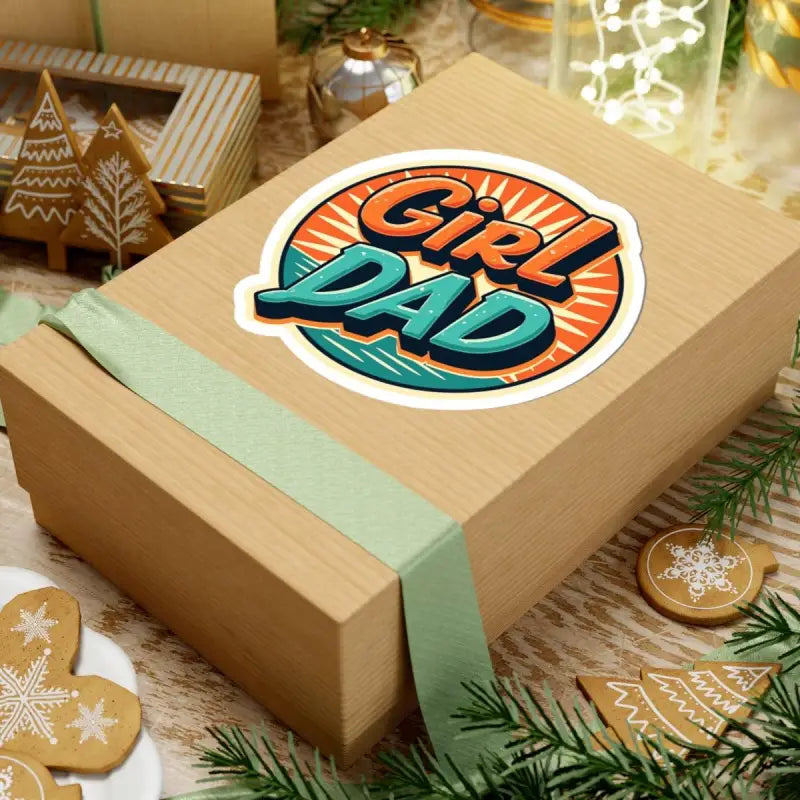 Wrapped gift box with Girl Dad Retro Style Sticker for Home Decor and Gifts