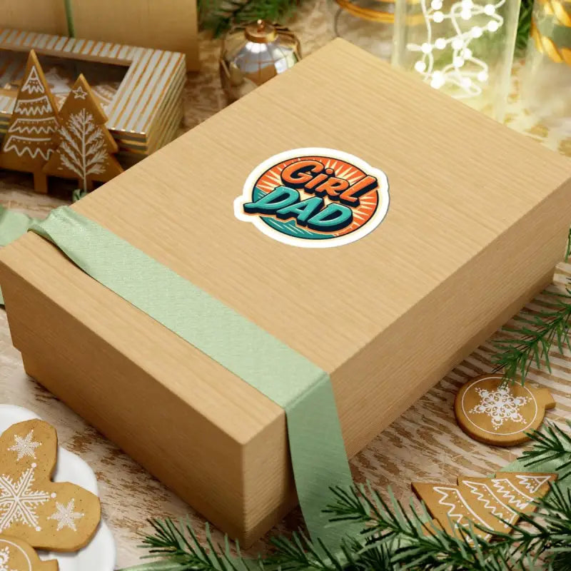 Gift box featuring Girl Dad sticker from Girl Dad Retro Style Sticker collection