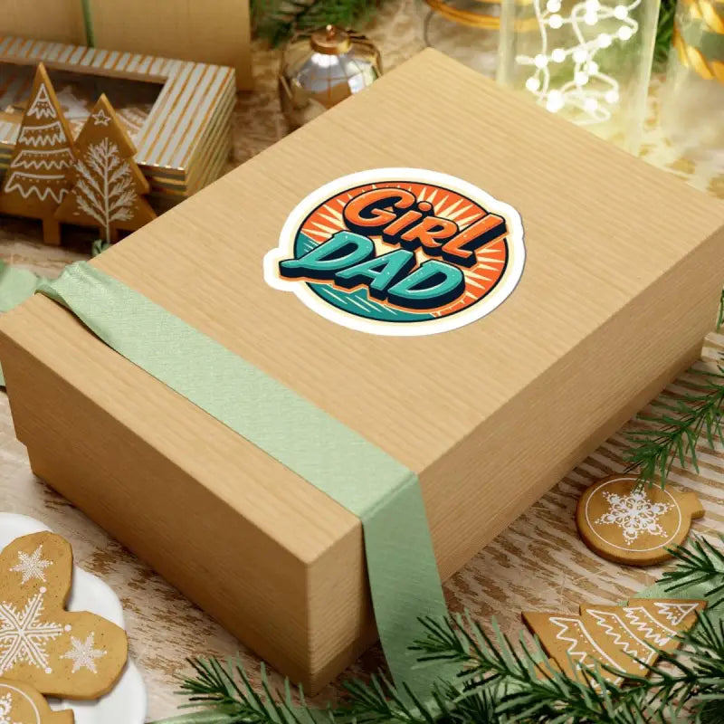 Gift box featuring Girl Dad sticker from Girl Dad Retro Style Sticker for Home Decor and Gifts