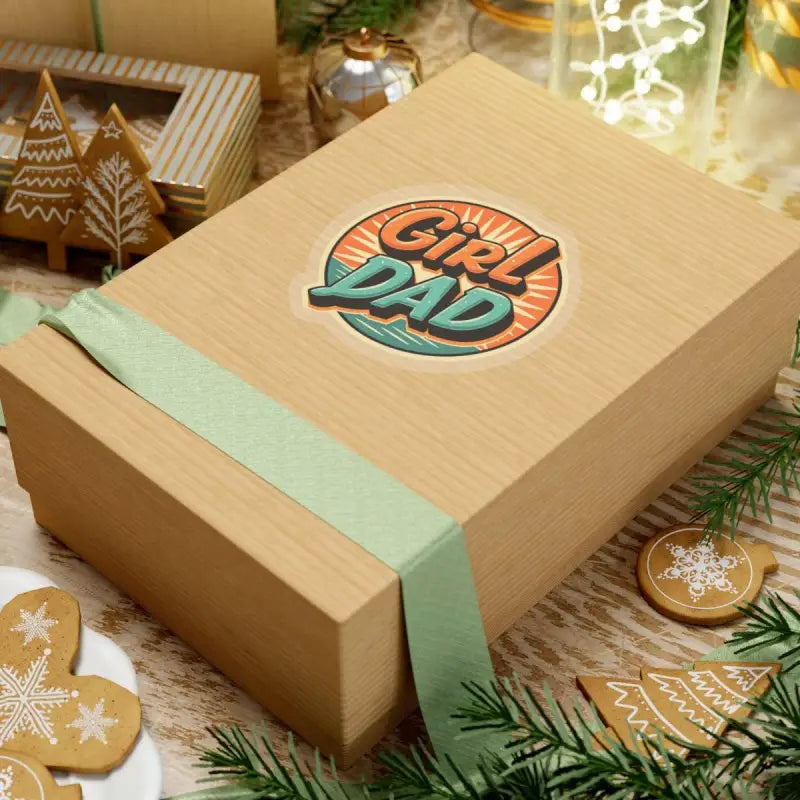 Gift box featuring Girl Dad sticker for home decor and gifts in retro style