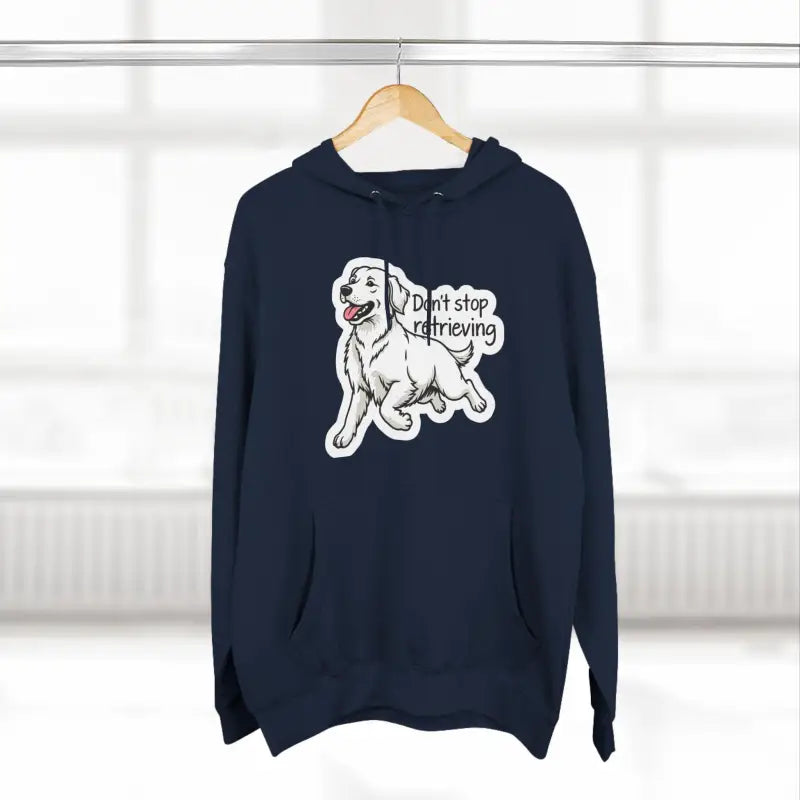 Navy blue hoodie featuring a Golden Retriever dog graphic design