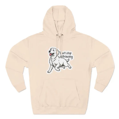 Beige Golden Retriever Dog Graphic Hoodie displayed with a playful dog design