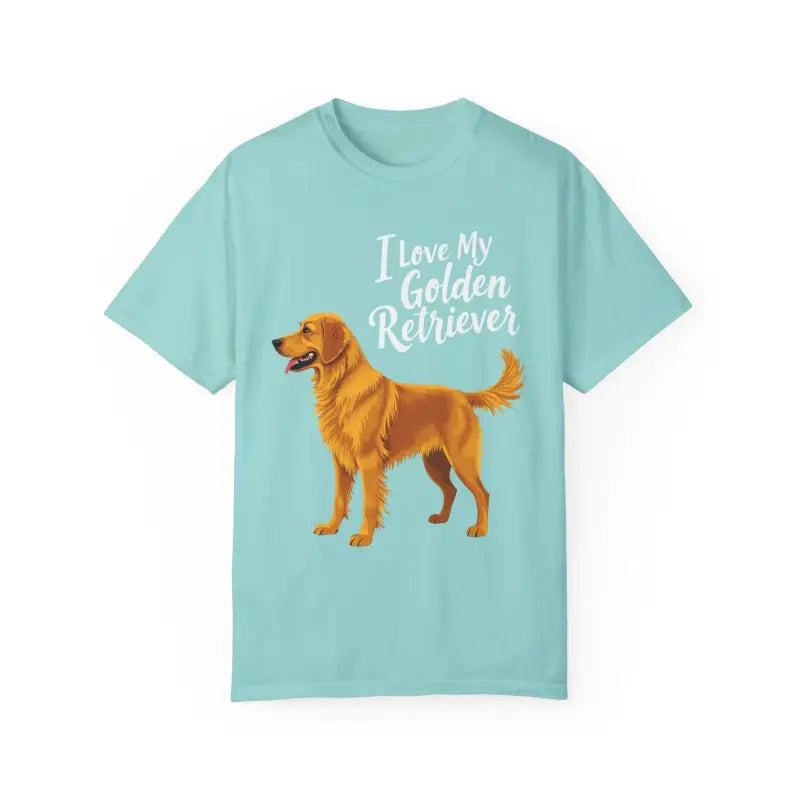 Light blue t-shirt featuring a golden retriever graphic for dog lovers