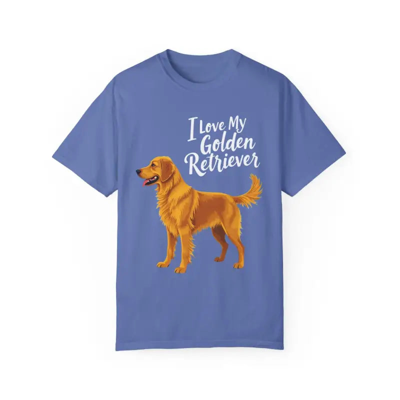 Blue t-shirt featuring a Golden Retriever graphic for dog lovers