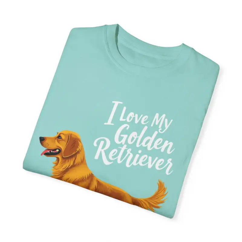Mint-colored t-shirt featuring a Golden Retriever graphic for dog lovers