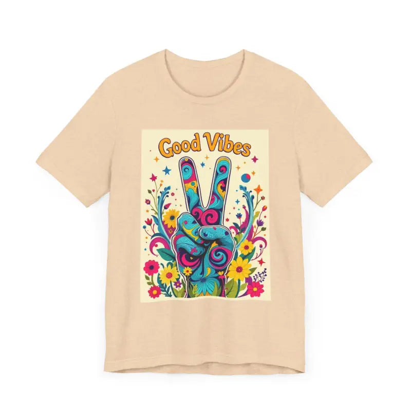 Good Vibes Unisex Jersey Tee Colorful Peace Flower Design - Ocean State Styles