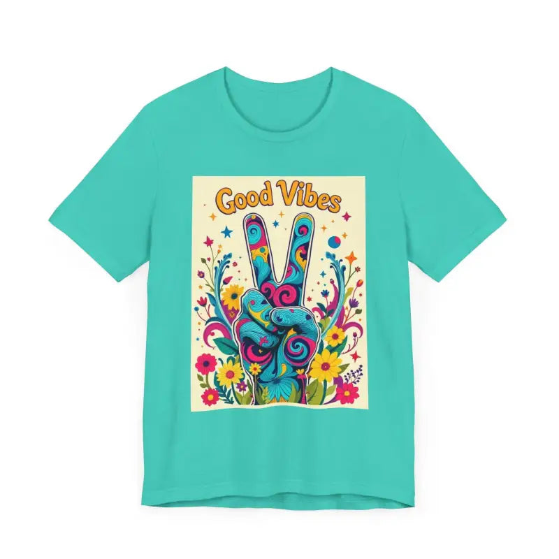 Good Vibes Unisex Jersey Tee Colorful Peace Flower Design - Ocean State Styles