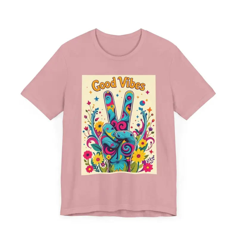 Good Vibes Unisex Jersey Tee Colorful Peace Flower Design - Ocean State Styles