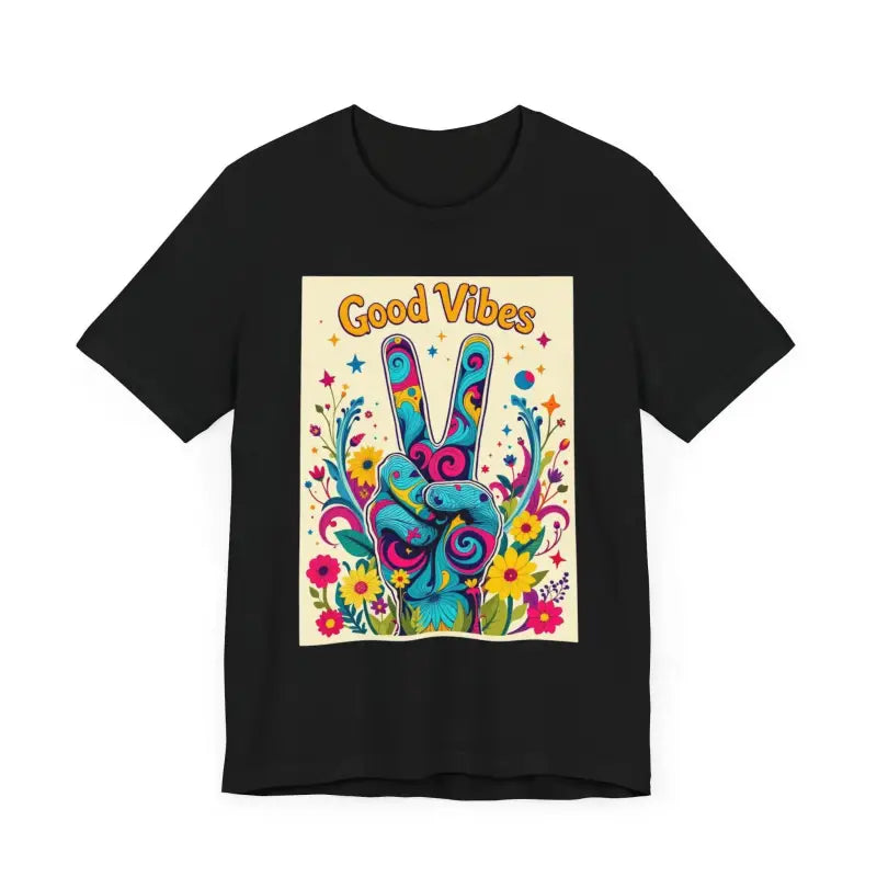 Good Vibes Unisex Jersey Tee Colorful Peace Flower Design - Ocean State Styles