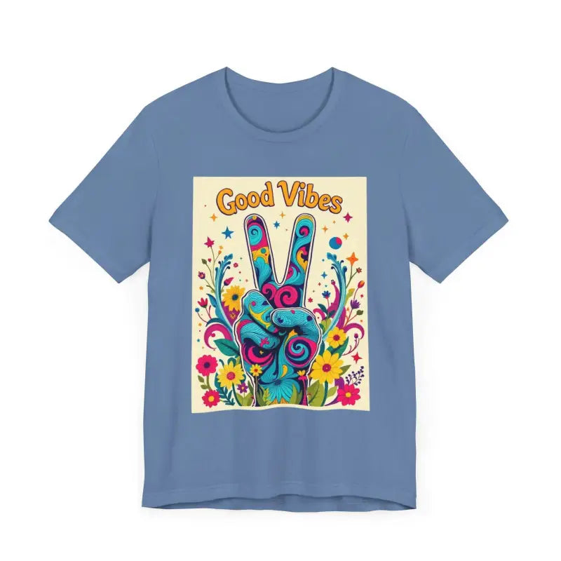Good Vibes Unisex Jersey Tee Colorful Peace Flower Design - Ocean State Styles