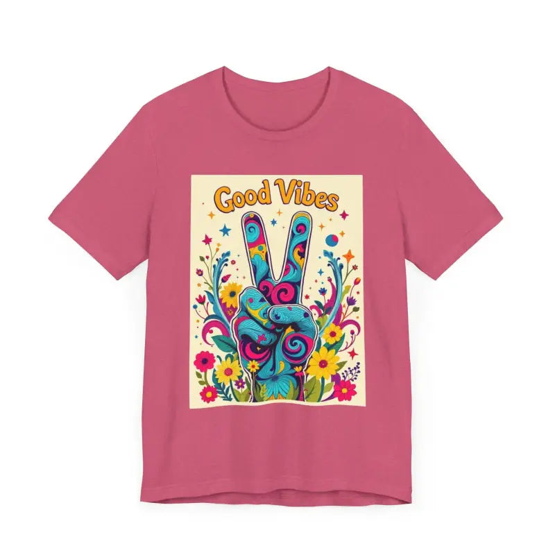 Good Vibes Unisex Jersey Tee Colorful Peace Flower Design - Ocean State Styles
