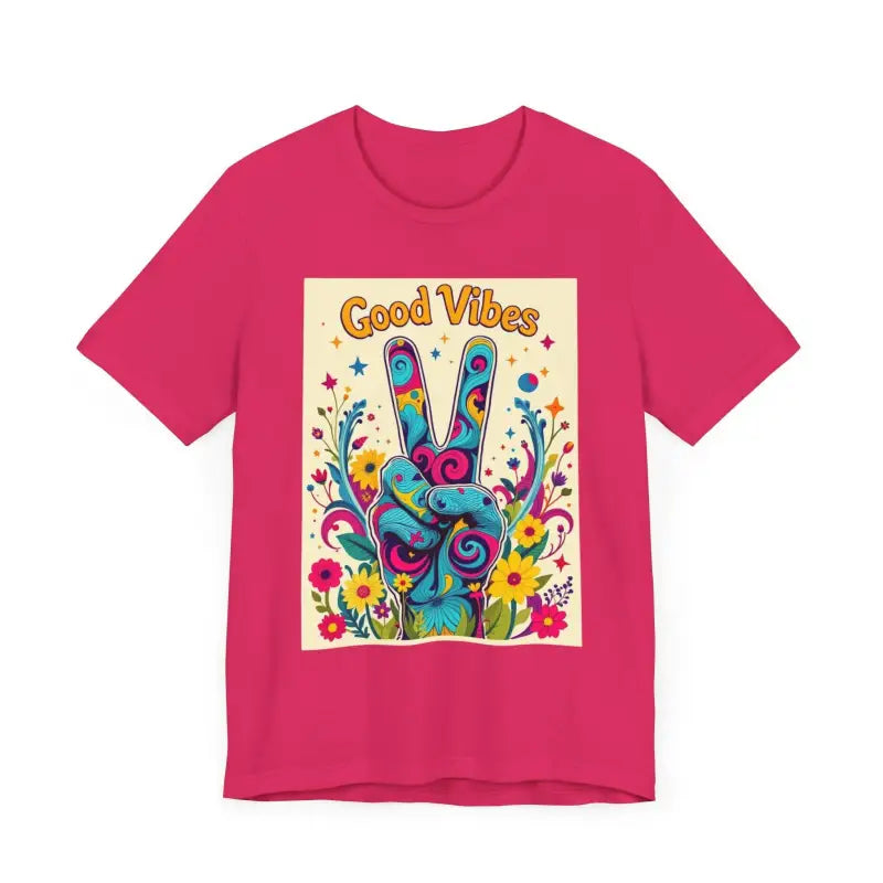 Good Vibes Unisex Jersey Tee Colorful Peace Flower Design - Ocean State Styles