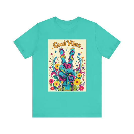 Good Vibes Unisex Jersey Tee Colorful Peace Flower Design - Ocean State Styles