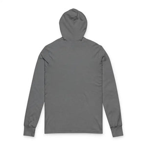 Dark gray long-sleeve hooded T-shirt with ribbed cuffs from Wander More Worry Less collection
